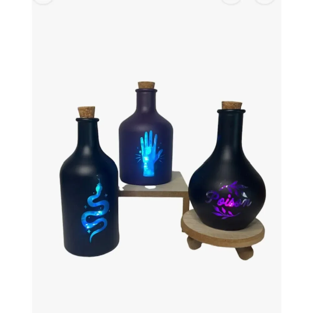 Target LED Color Changing Witch's Brew Potion Bottles 2 Black, 1 Purple NEW